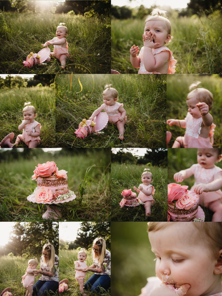 smash cake session for this little girl's one year session outdoors!